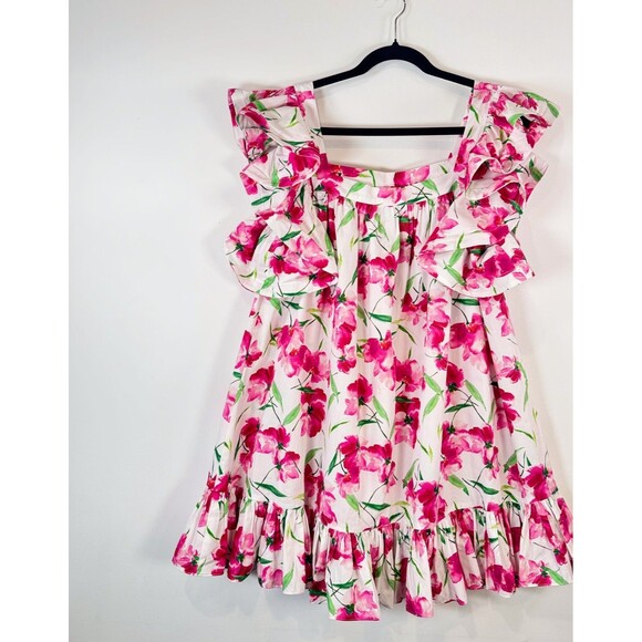 Misa Womens Dress Pink Selma Mini Flutter Floral Square Neck A Line Boho Medium - Picture 5 of 14